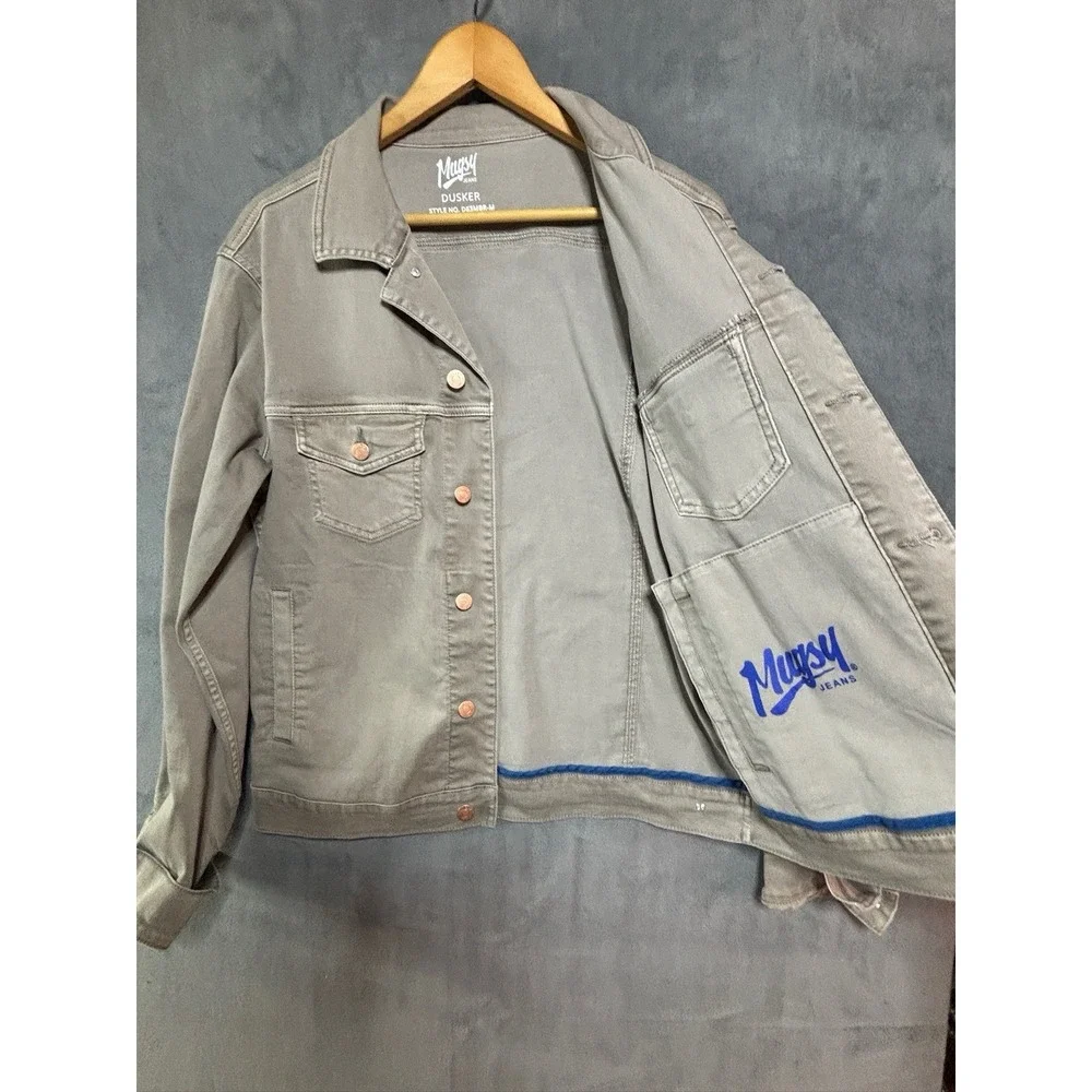Mugsy Dusker Men's Med Jacket Stretch Denim Khaki Tan Button Up Front